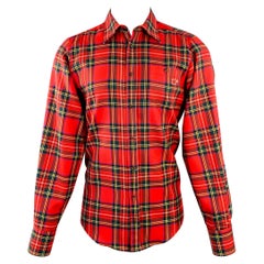DSQUARED2 Size 38 Red Multi Color Plaid Wool Button Up Long Sleeve Shirt
