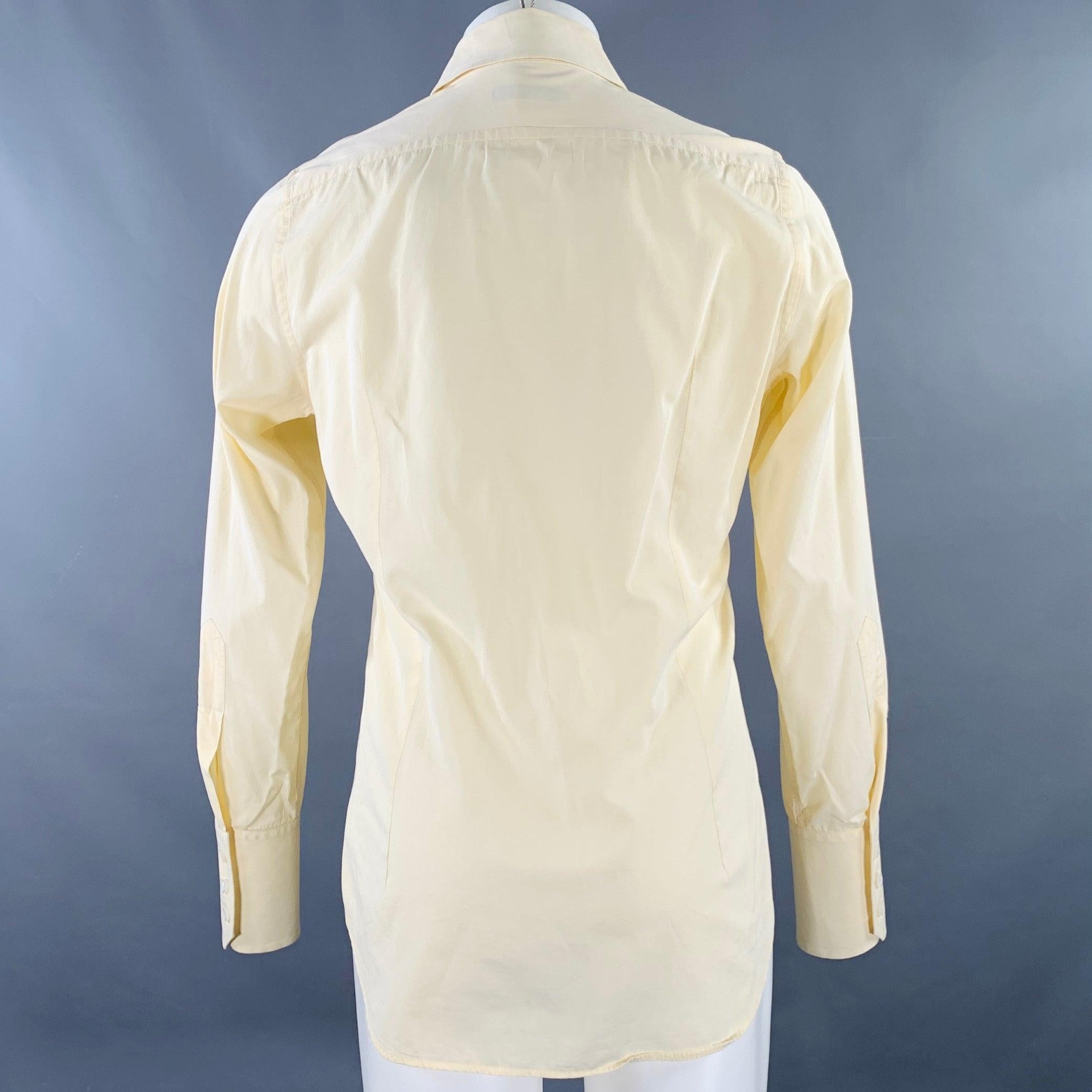 Beige DSQUARED2 Size 38 Yellow Cotton Curved Cutaway Long Sleeve Shirt For Sale