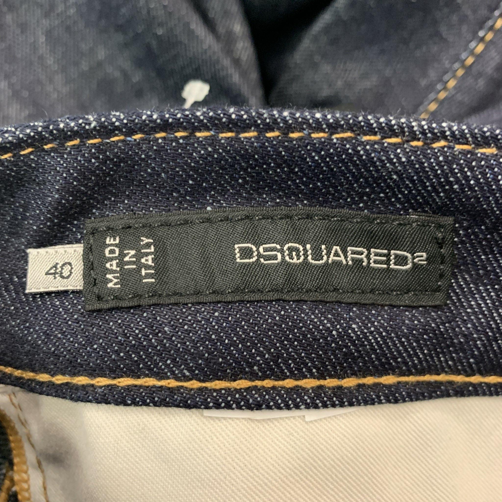 DSQUARED2 Größe 4 Marineblaue Baumwoll-Fly Jeans mit Kontraststich und Knopfleiste im Zustand „Hervorragend“ im Angebot in San Francisco, CA