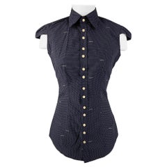 DSQUARED2 Size 4 Navy & White Cotton Polka Dot Cap Sleeves Casual Top
