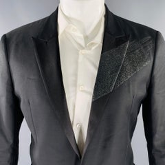 DSQUARED2 Size 40 Black Glitter Wool Silk Peak Lapel Sport Coat