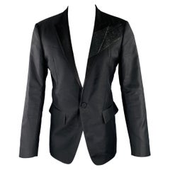DSQUARED2 Size 40 Black Glitter Wool Silk Peak Lapel Sport Coat