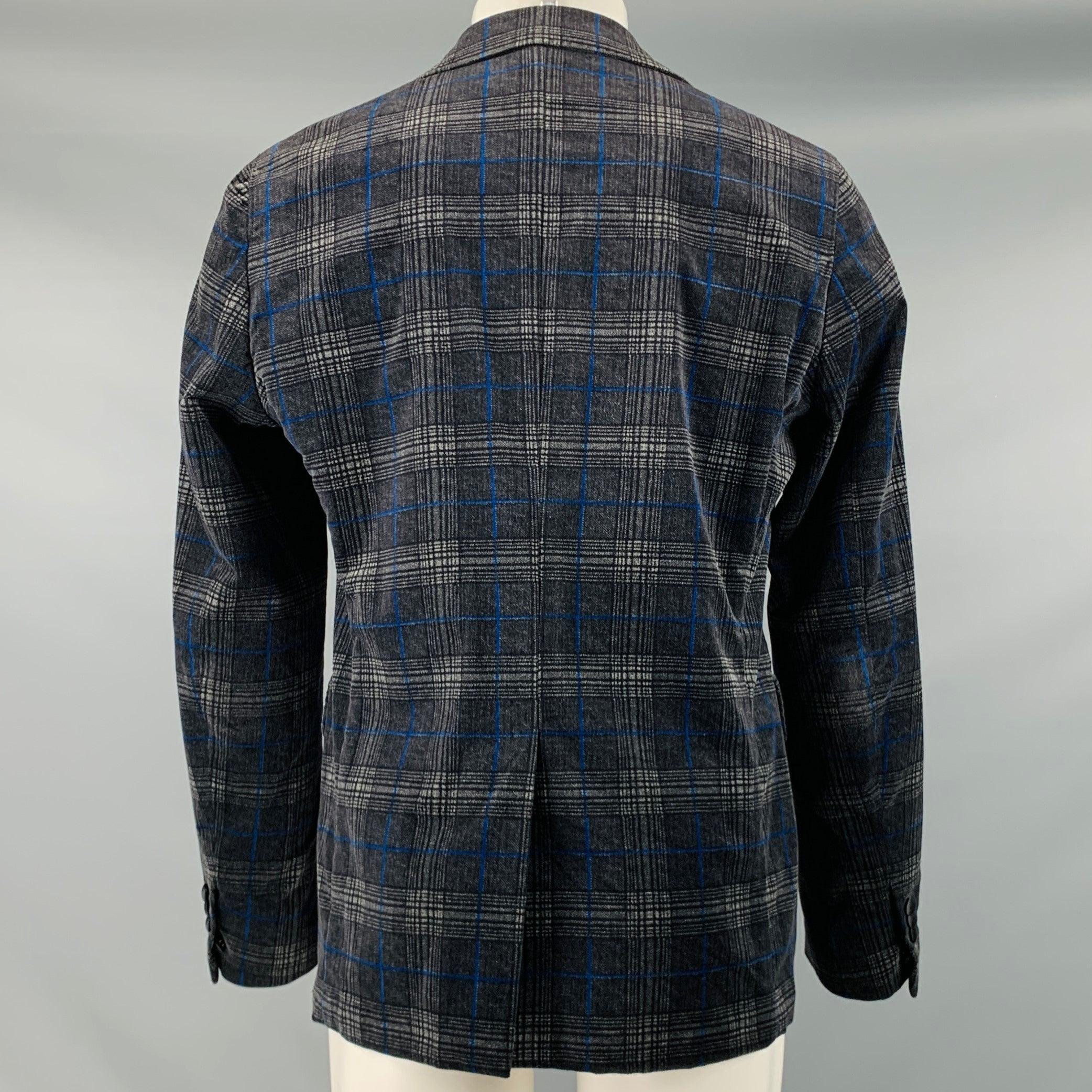 Men's DSQUARED2 Size 40 Black Grey Plaid Cotton Blend Peak Lapel Sport Coat For Sale