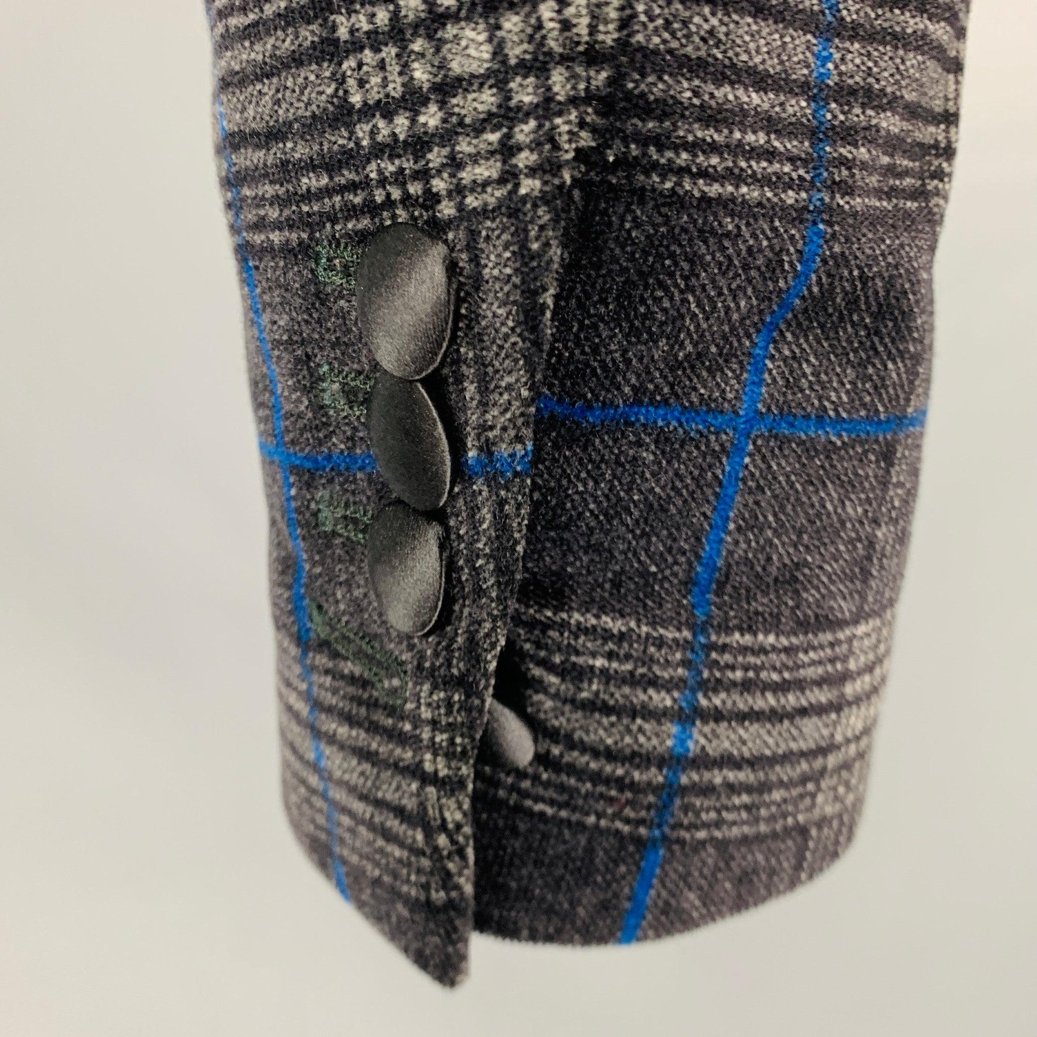 DSQUARED2 Size 40 Black Grey Plaid Cotton Blend Peak Lapel Sport Coat For Sale 1