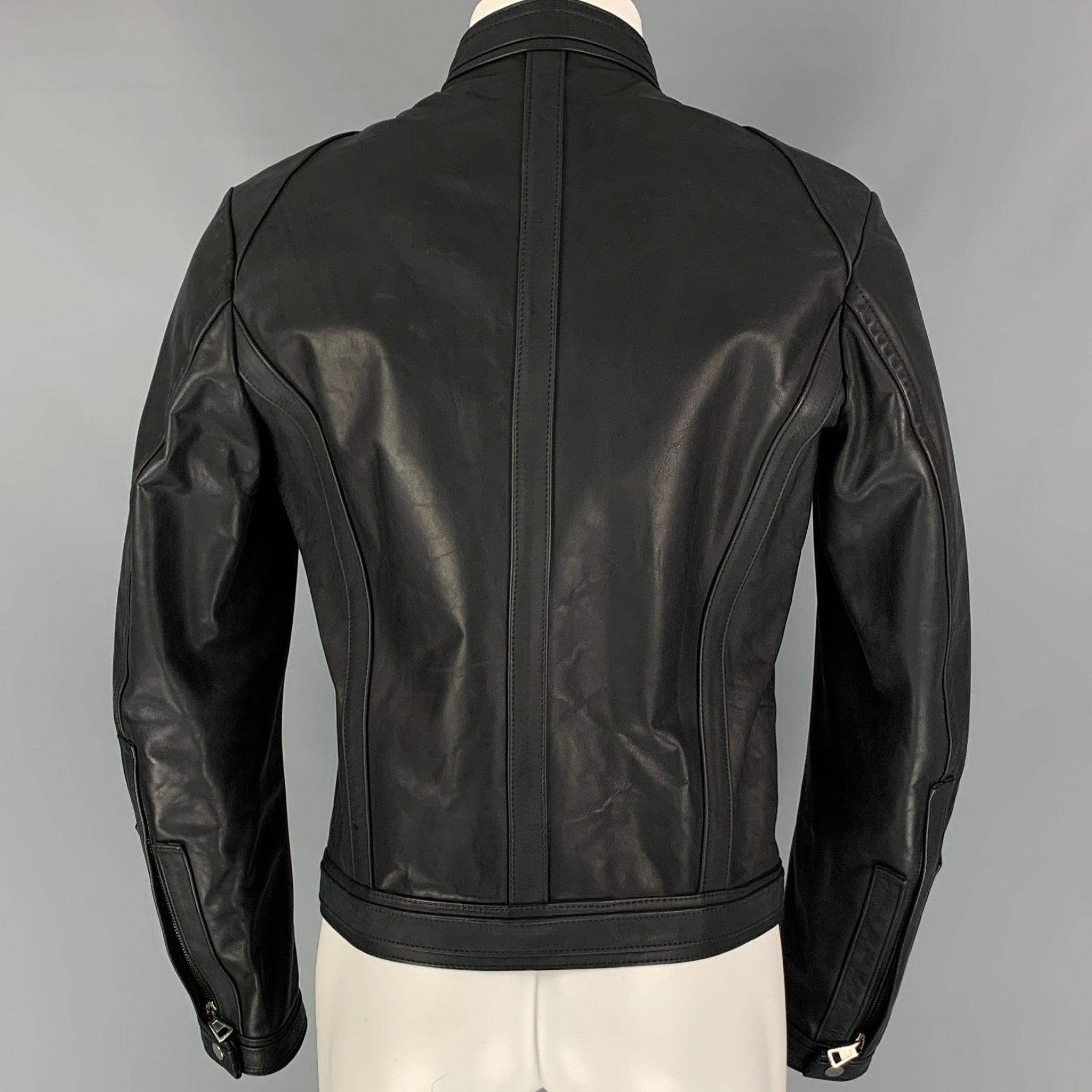 DSQUARED2 Size 40 Black Leather Motorcycle Jacket In Good Condition For Sale In San Francisco, CA