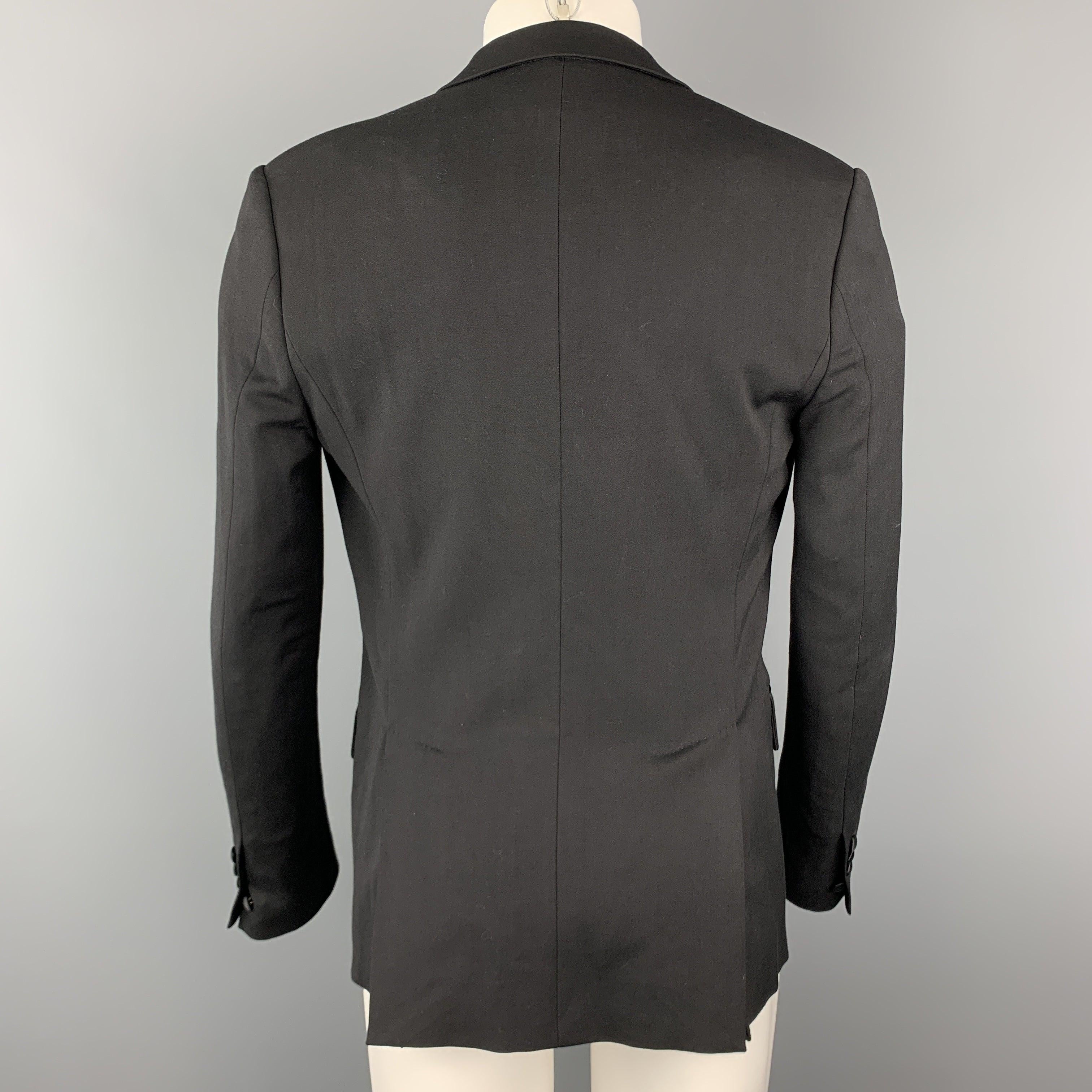 Men's DSQUARED2 Size 40 Black Wool Blend Satin Peak Lapel Tuxedo Jacket For Sale
