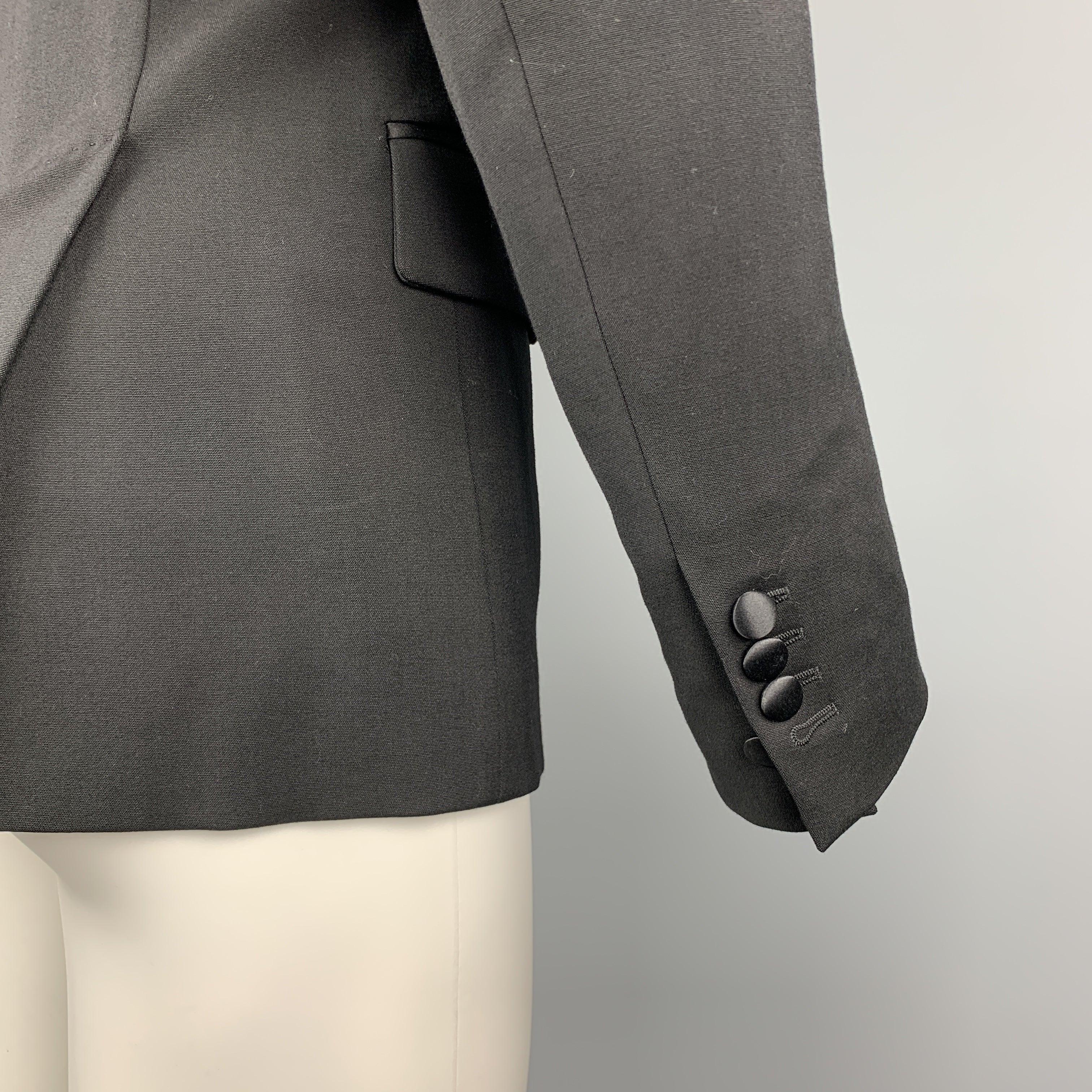 DSQUARED2 Size 40 Black Wool Blend Satin Peak Lapel Tuxedo Jacket For Sale 1
