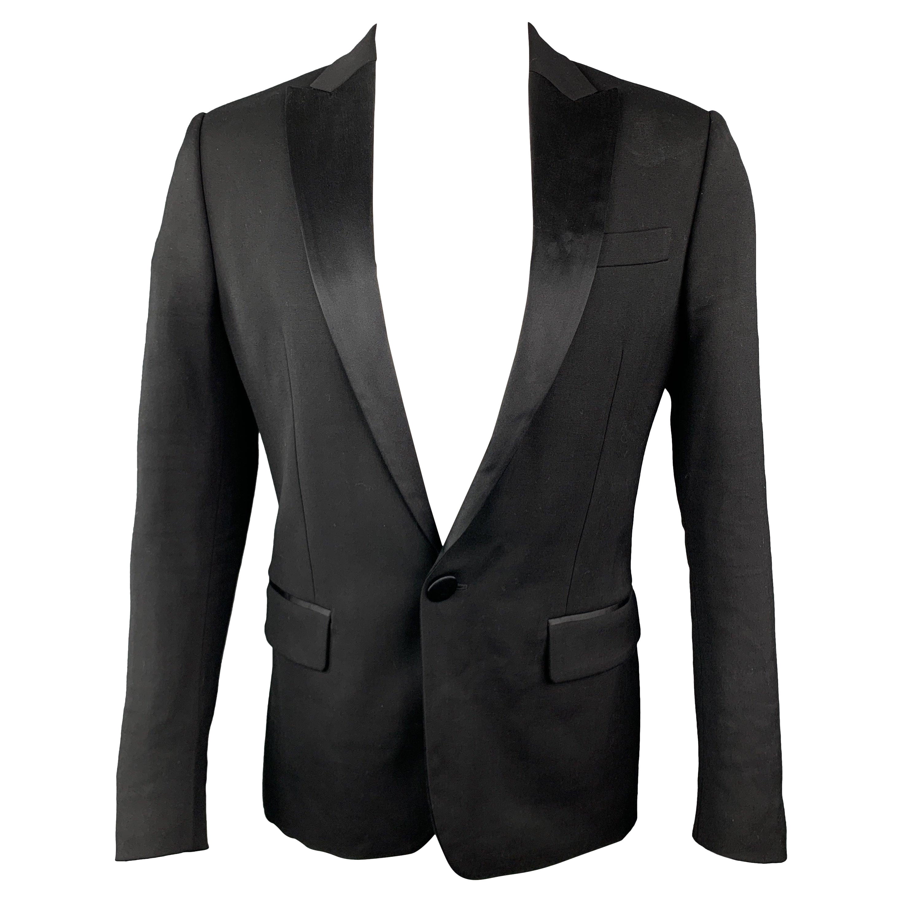 DSQUARED2 Größe 40 Schwarze Smokingjacke aus Wollmischung und Satin mit Spitzenrevers