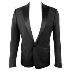 DSQUARED2 Größe 40 Schwarze Smokingjacke aus Wollmischung und Satin mit Spitzenrevers