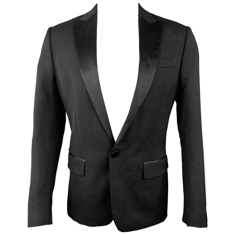 DSQUARED2 Size 40 Black Wool Blend Satin Peak Lapel Tuxedo Jacket For ...