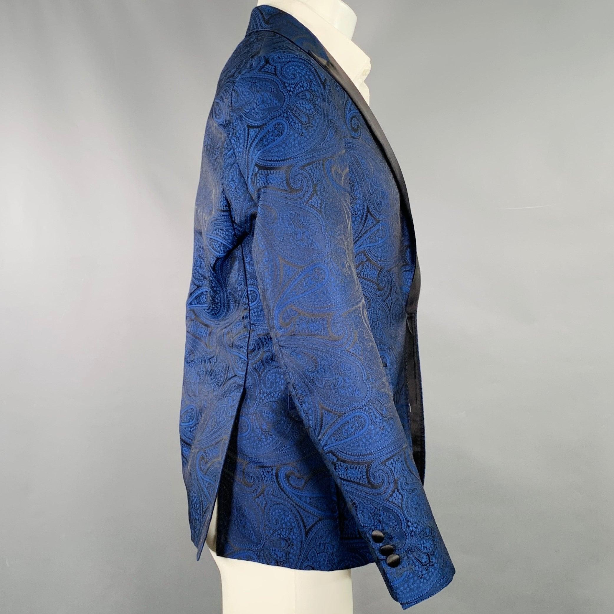 DSQUARED2 Größe 40 Blau Schwarz Paisley Polyester Seide Jacquard Smoking Sportmantel im Zustand „Hervorragend“ im Angebot in San Francisco, CA