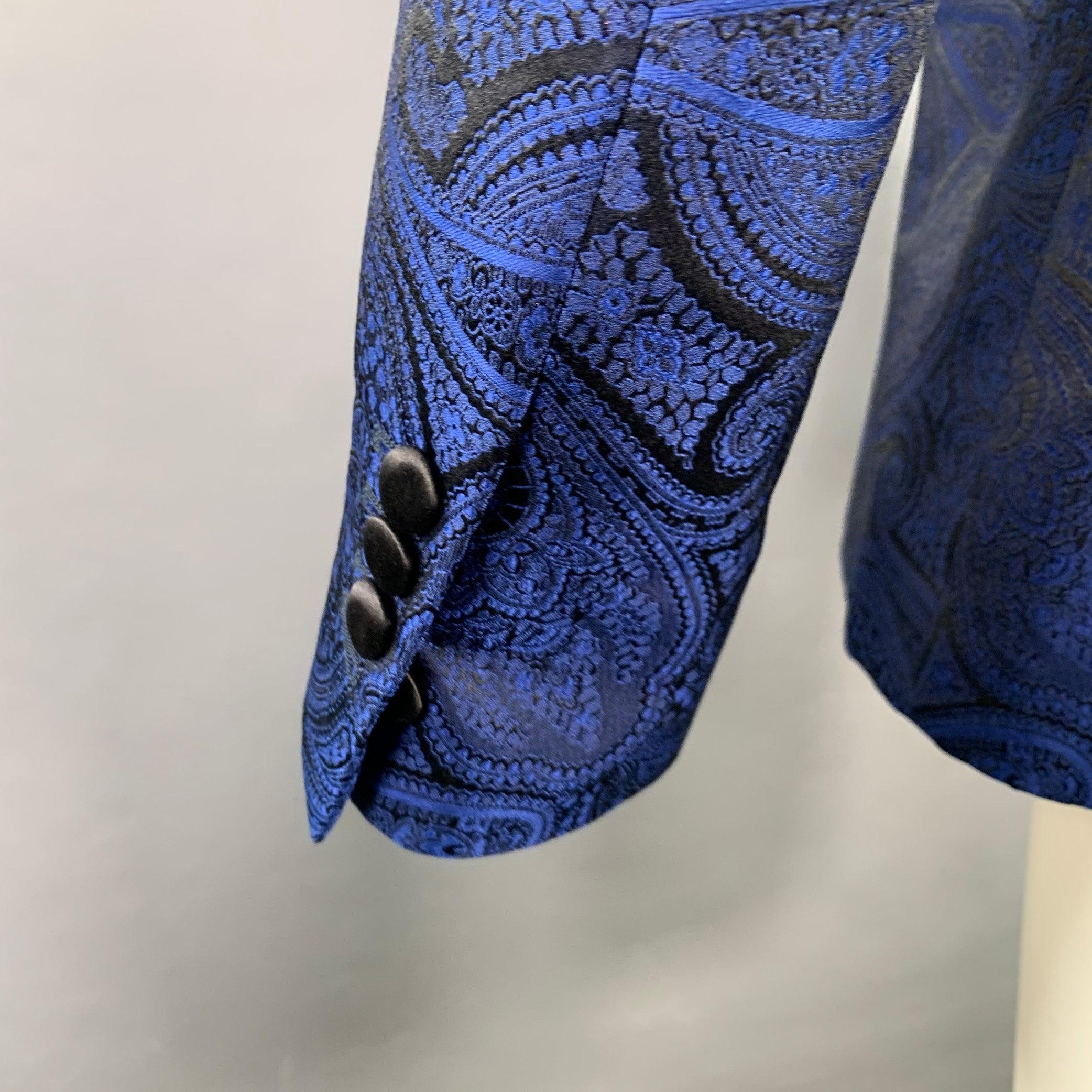 DSQUARED2 Größe 40 Blau Schwarz Paisley Polyester Seide Jacquard Smoking Sportmantel im Angebot 1