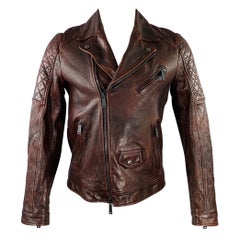 DSQUARED2 - Giacca da motociclista slim in pelle marrone invecchiata taglia 40