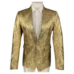 DSQUARED2 Size 40 Gold Jacquard Polyester Blend Peak Lapel Sport Coat