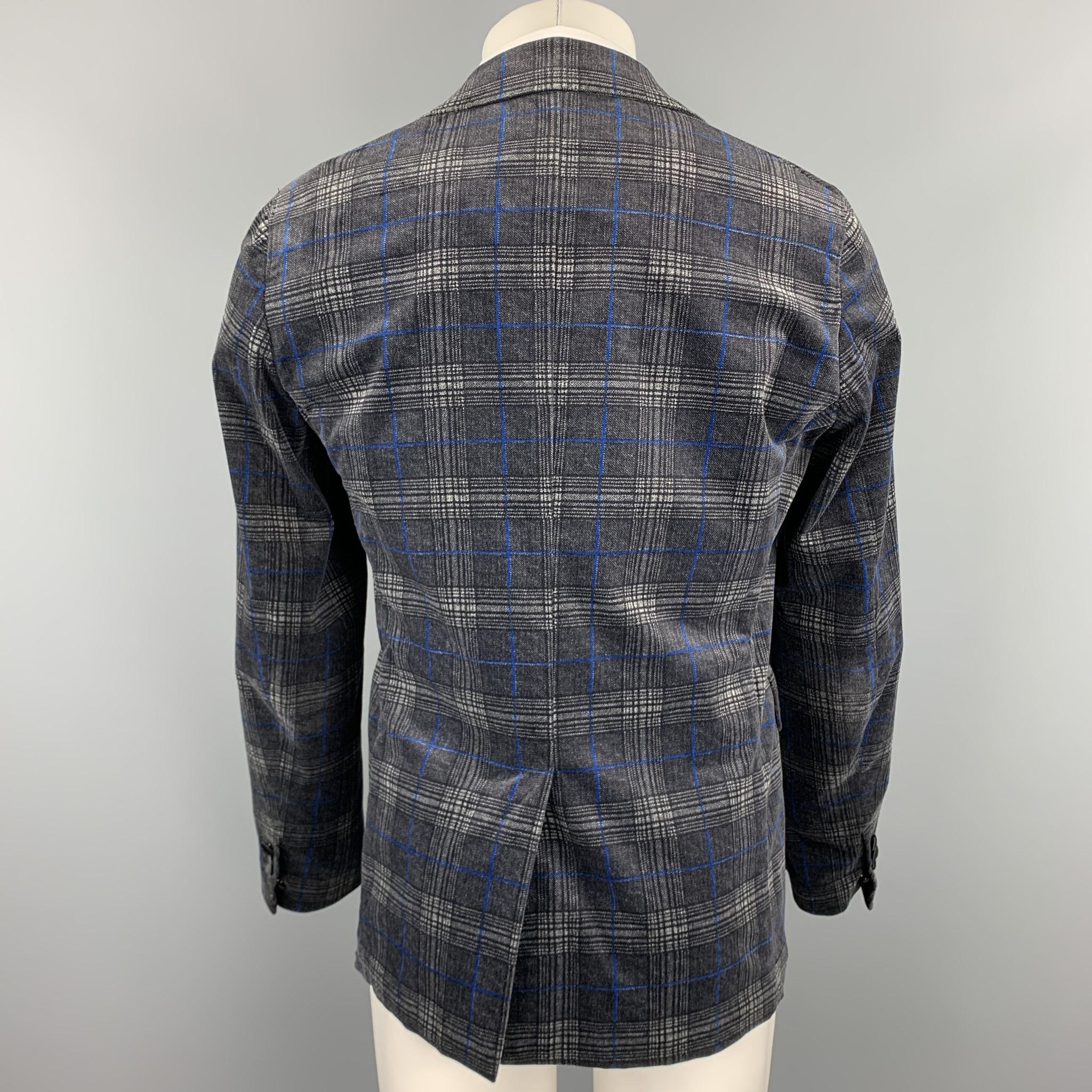 DSQUARED2 Size 40 Grey & Black Plaid Velvet Peak Lapel Double Breasted Coat In Good Condition In San Francisco, CA