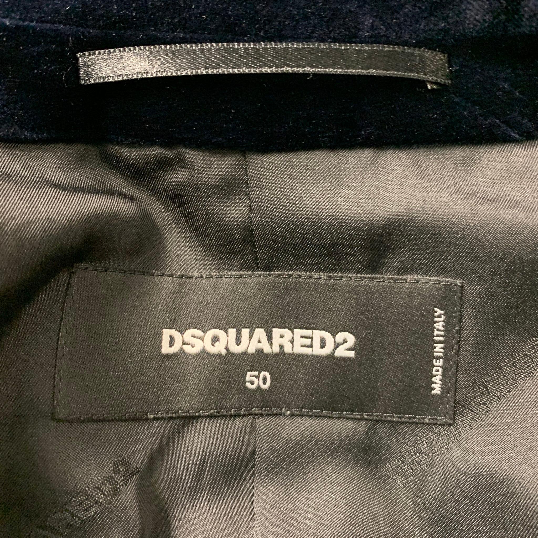 Men's DSQUARED2 Size 40 Navy Black Velvet Cotton  Elastane Sport Coat For Sale