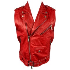 DSQUARED2 Size 40 Red Leather Zip Up Biker Vest