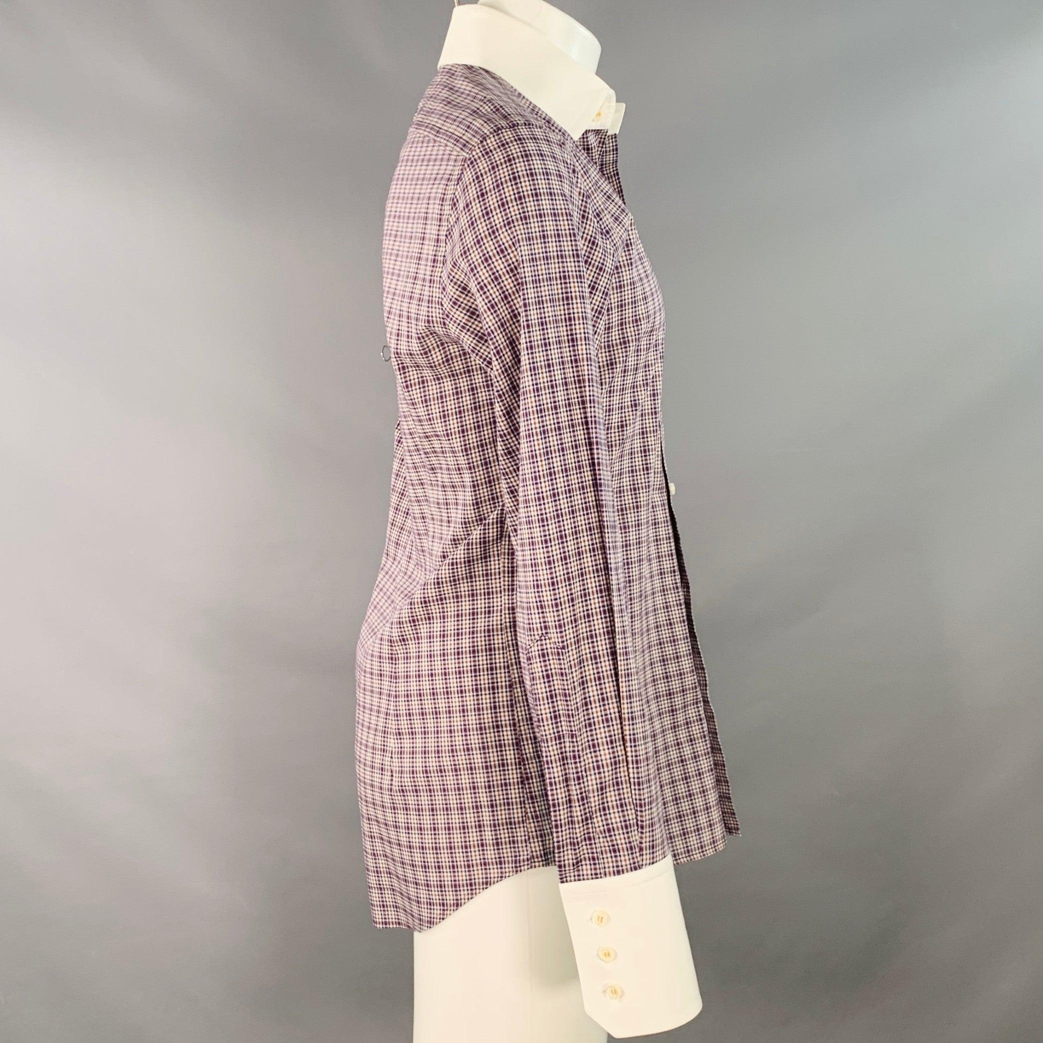 Grigio Dsquared2 Taglia 40 Camicia a maniche lunghe in cotone a quadri bianchi, marini e marroni con bordi a contrasto in vendita