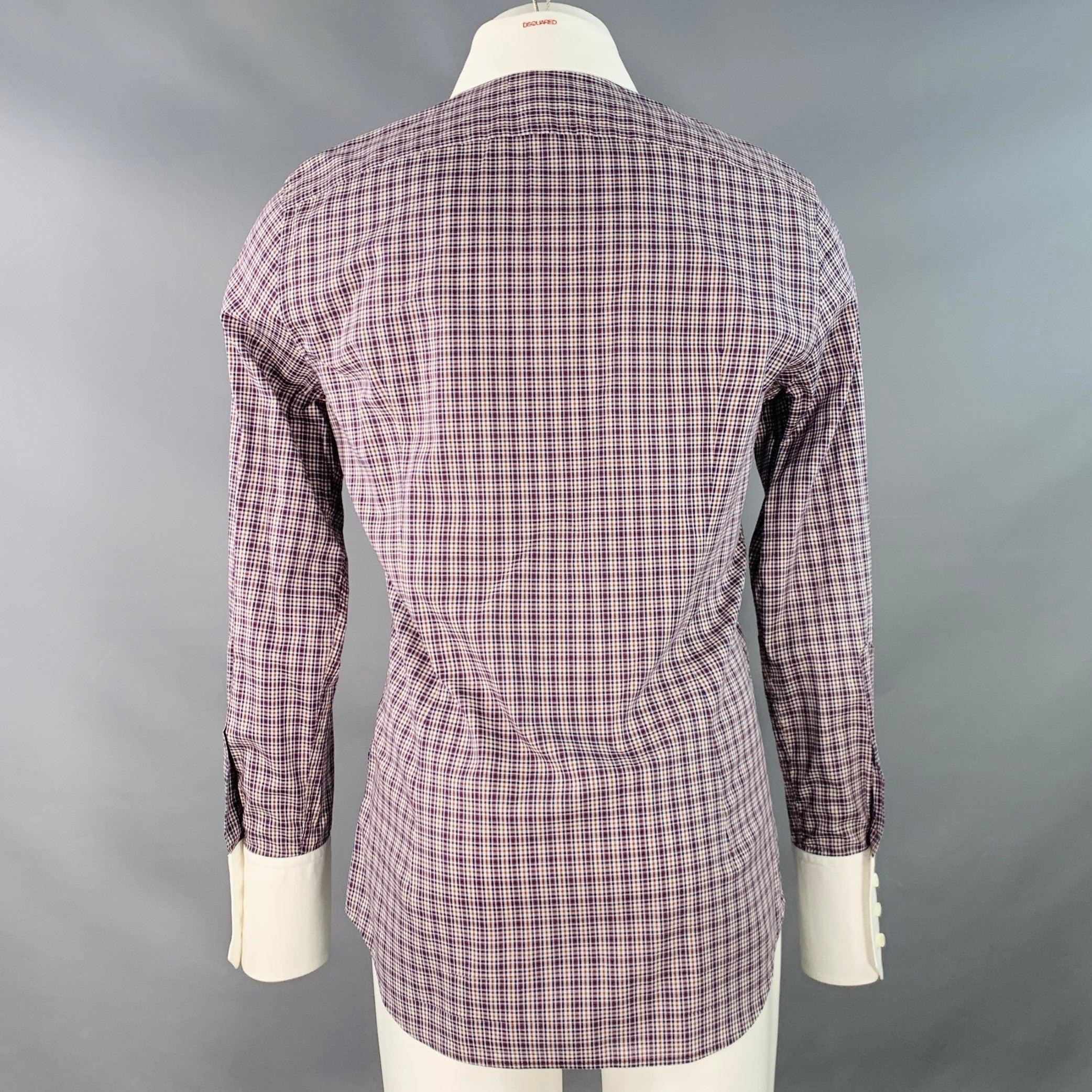 Dsquared2 Taglia 40 Camicia a maniche lunghe in cotone a quadri bianchi, marini e marroni con bordi a contrasto In condizioni buone in vendita a San Francisco, CA