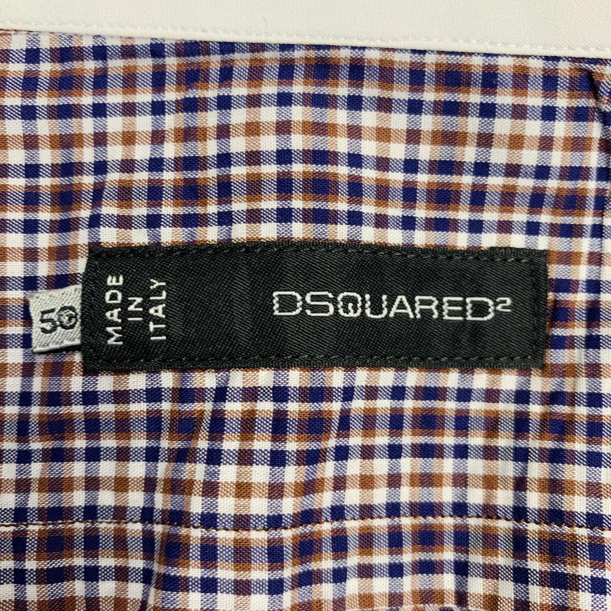 Dsquared2 Taglia 40 Camicia a maniche lunghe in cotone a quadri bianchi, marini e marroni con bordi a contrasto in vendita 1