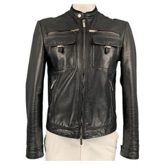 DSQUARED2 Size 42 Black Leather Multi-Pockets Zip Up Jacket