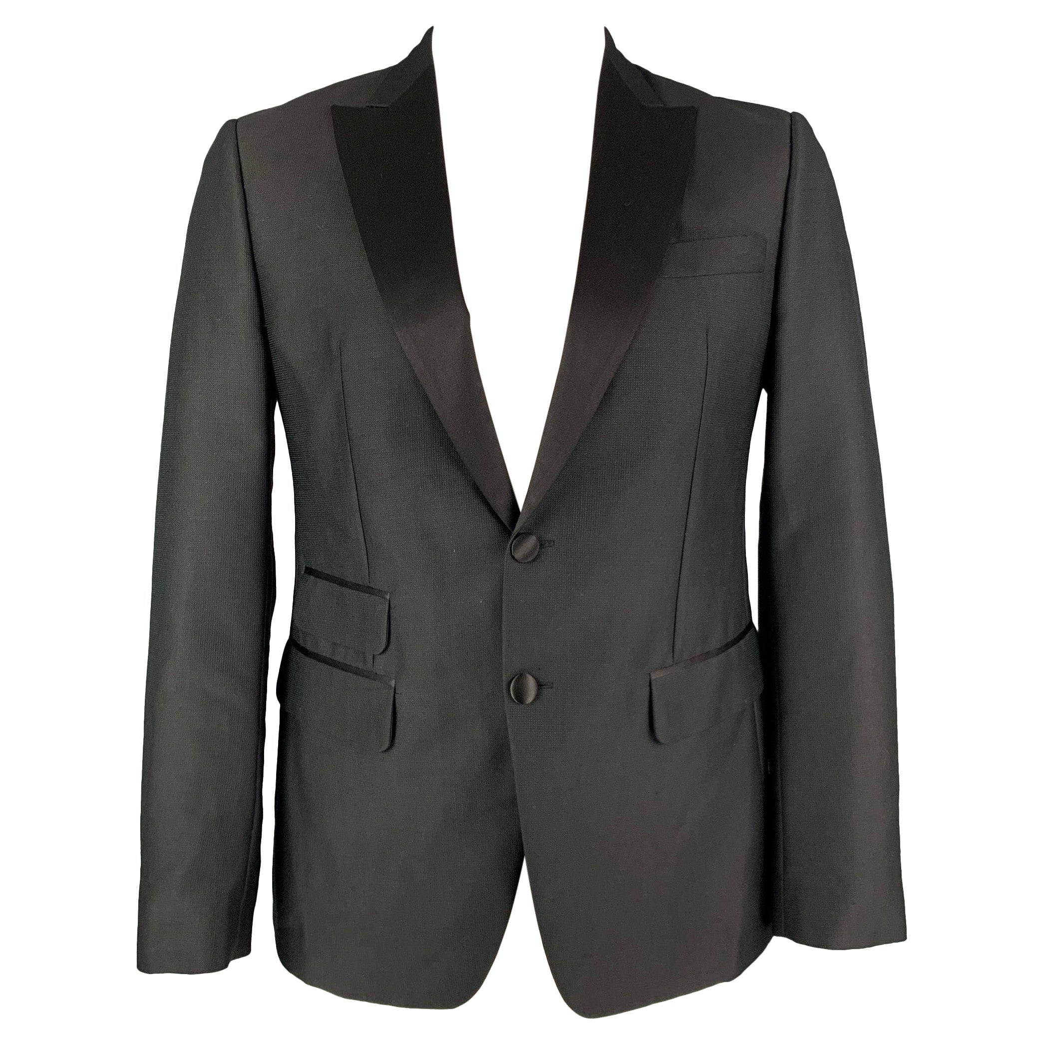DSQUARED2 Talla 42 Abrigo negro con solapa de pico de mezcla de mohair y cabeza de clavo
