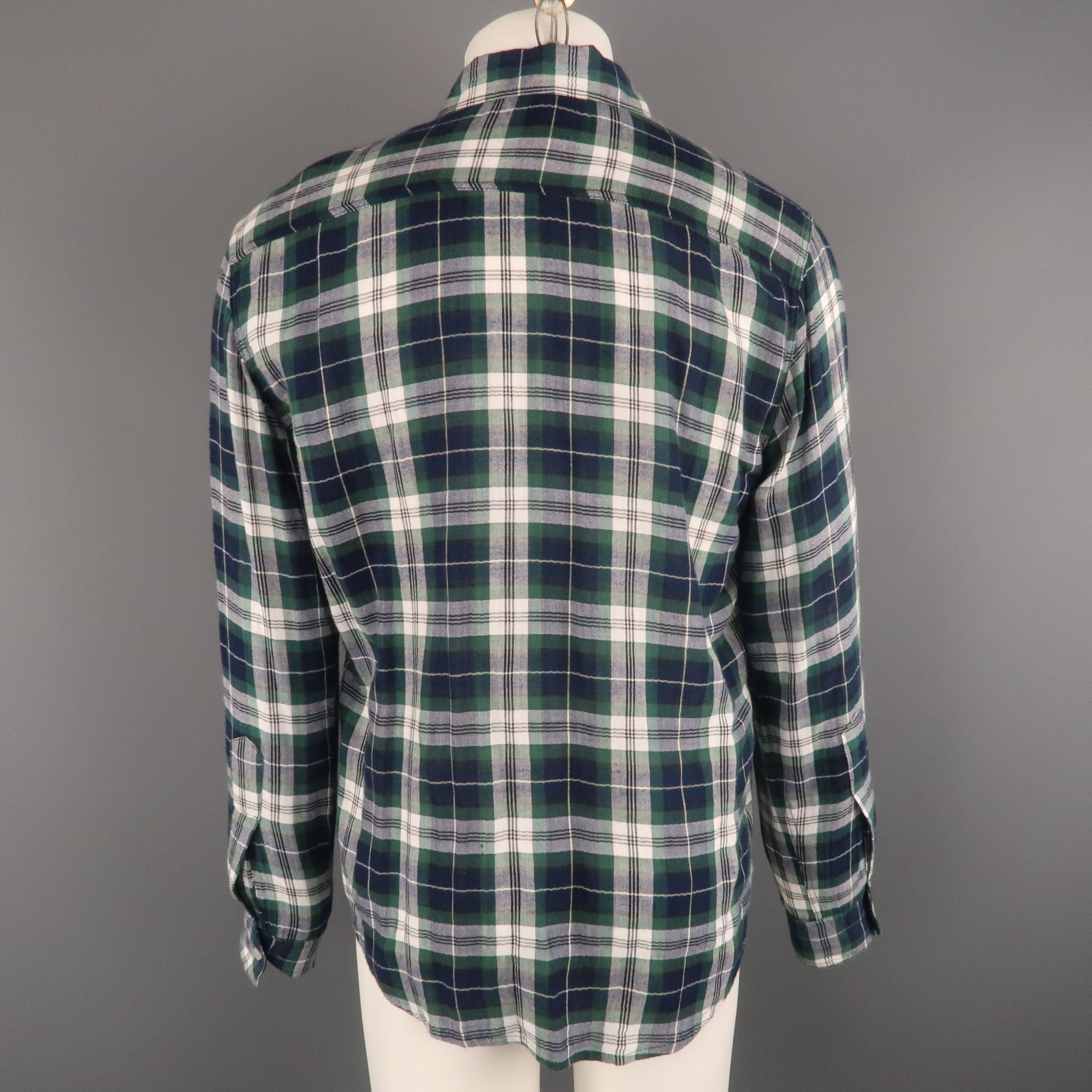 Men's DSQUARED2 Size 42 Green & Blue Plaid Cotton Button Up Long Sleeve Shirt For Sale