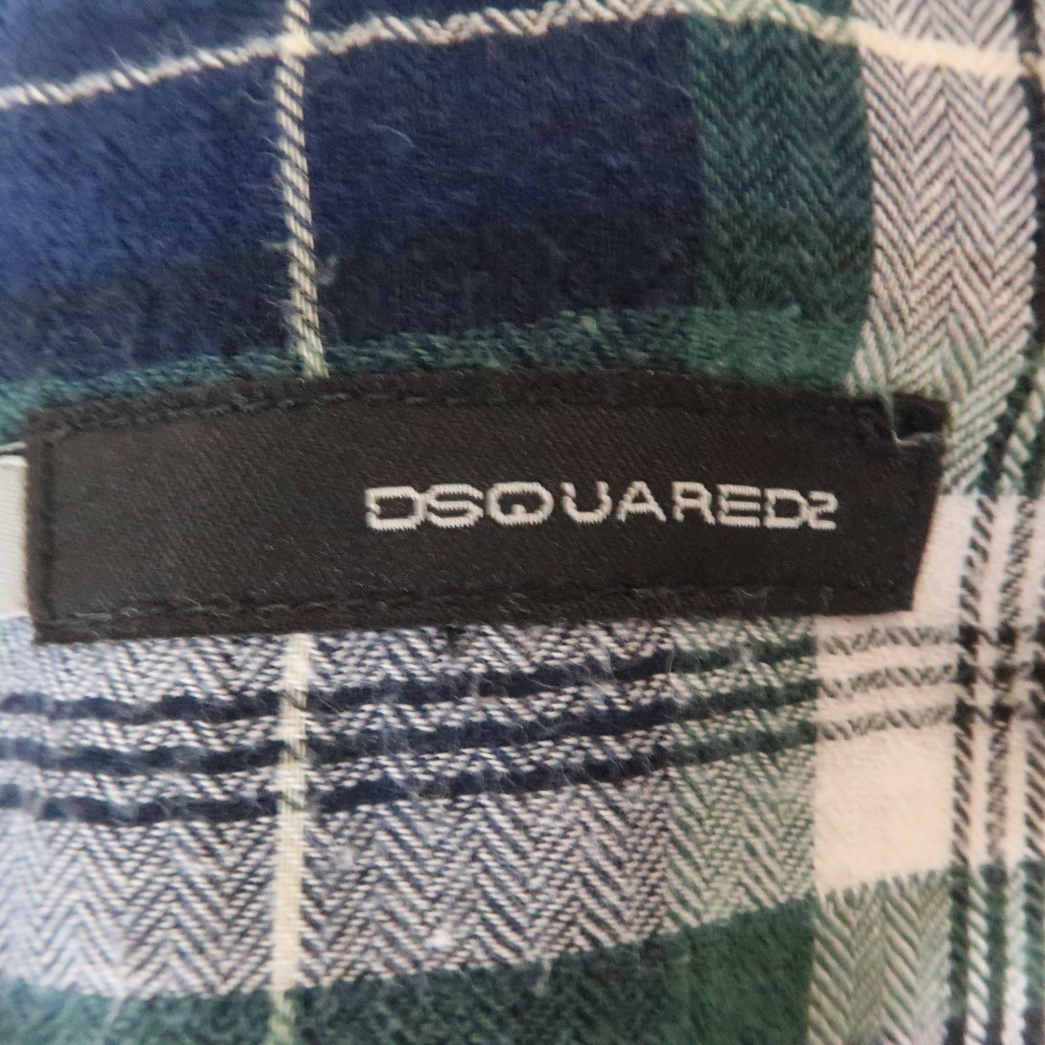 DSQUARED2 Size 42 Green & Blue Plaid Cotton Button Up Long Sleeve Shirt For Sale 2
