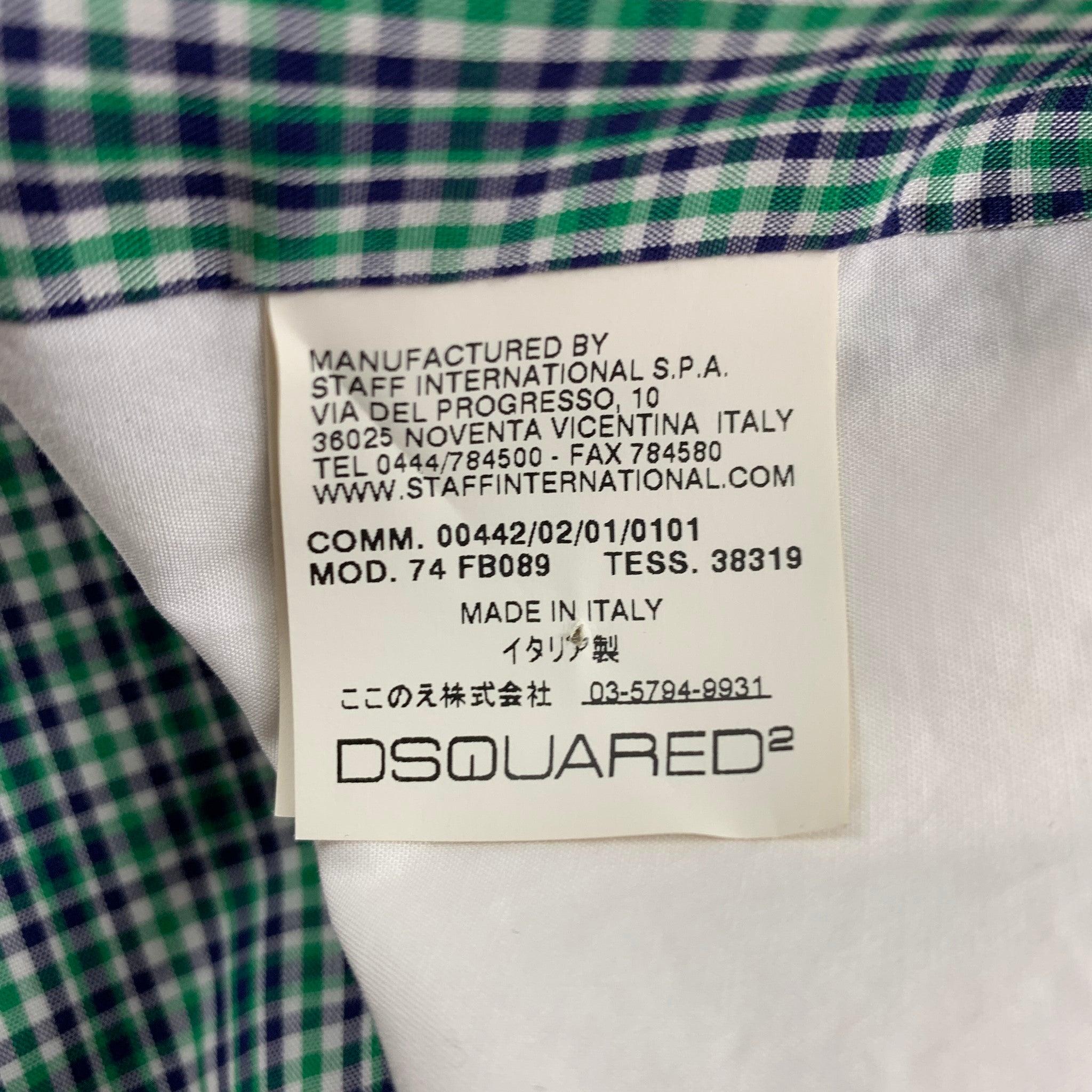 Men's DSQUARED2 Size 42 Green Navy White Plaid Cotton Buttoned Vest For Sale