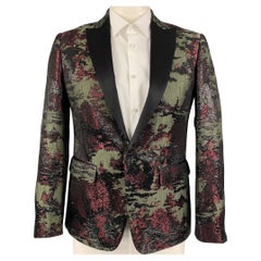 DSQUARED2 Size 42 Olive Burgundy Black Jacquard Acetate Blend Sport Coat