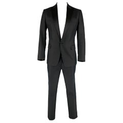 DSQUARED2 Size 44 Black Cotton Silk Peak Lapel Tuxedo
