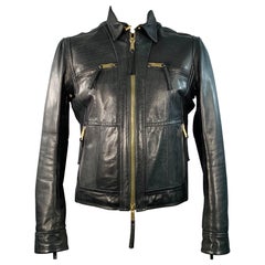 DSQUARED2 Giacca da moto con zip in pelle nera taglia 44