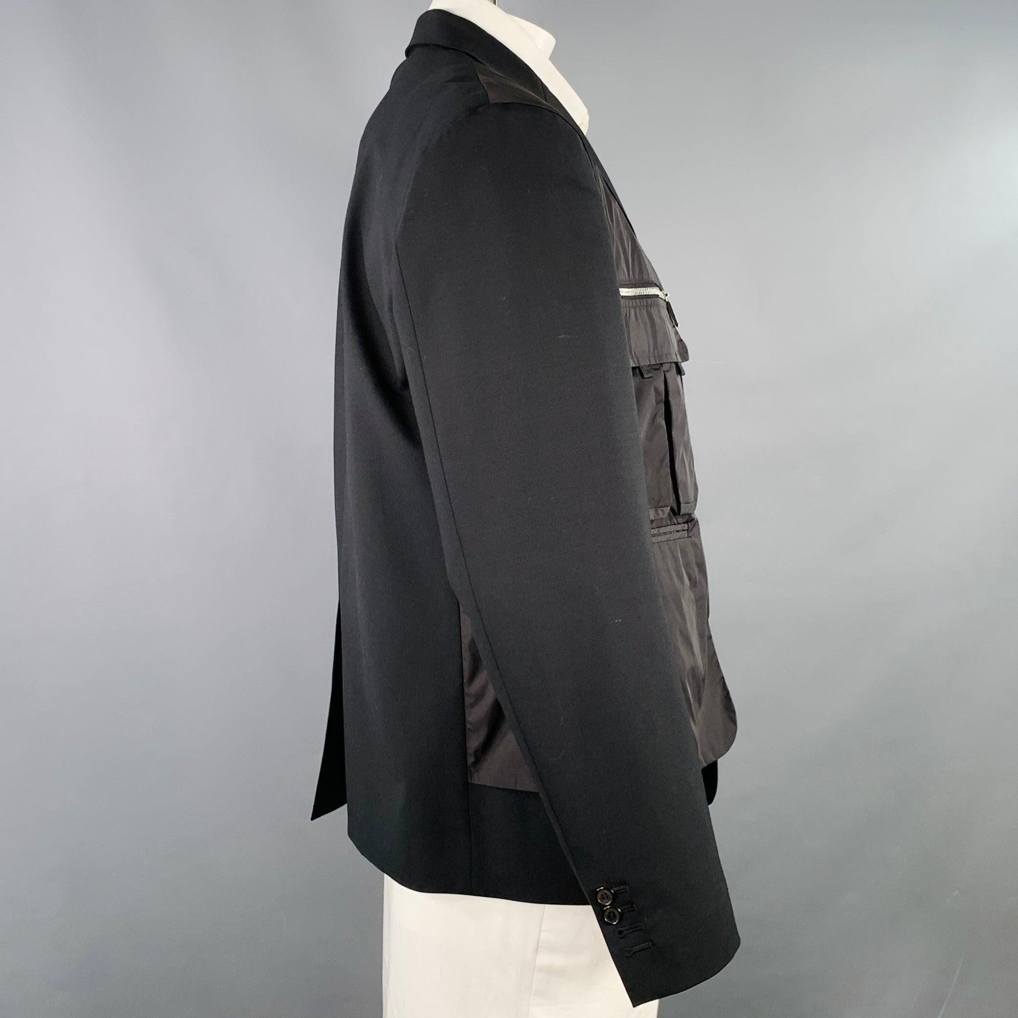 DSQUARED2 Size 44 Black Silver Virgin Wool Blend Utility Sport Coat In Good Condition For Sale In San Francisco, CA