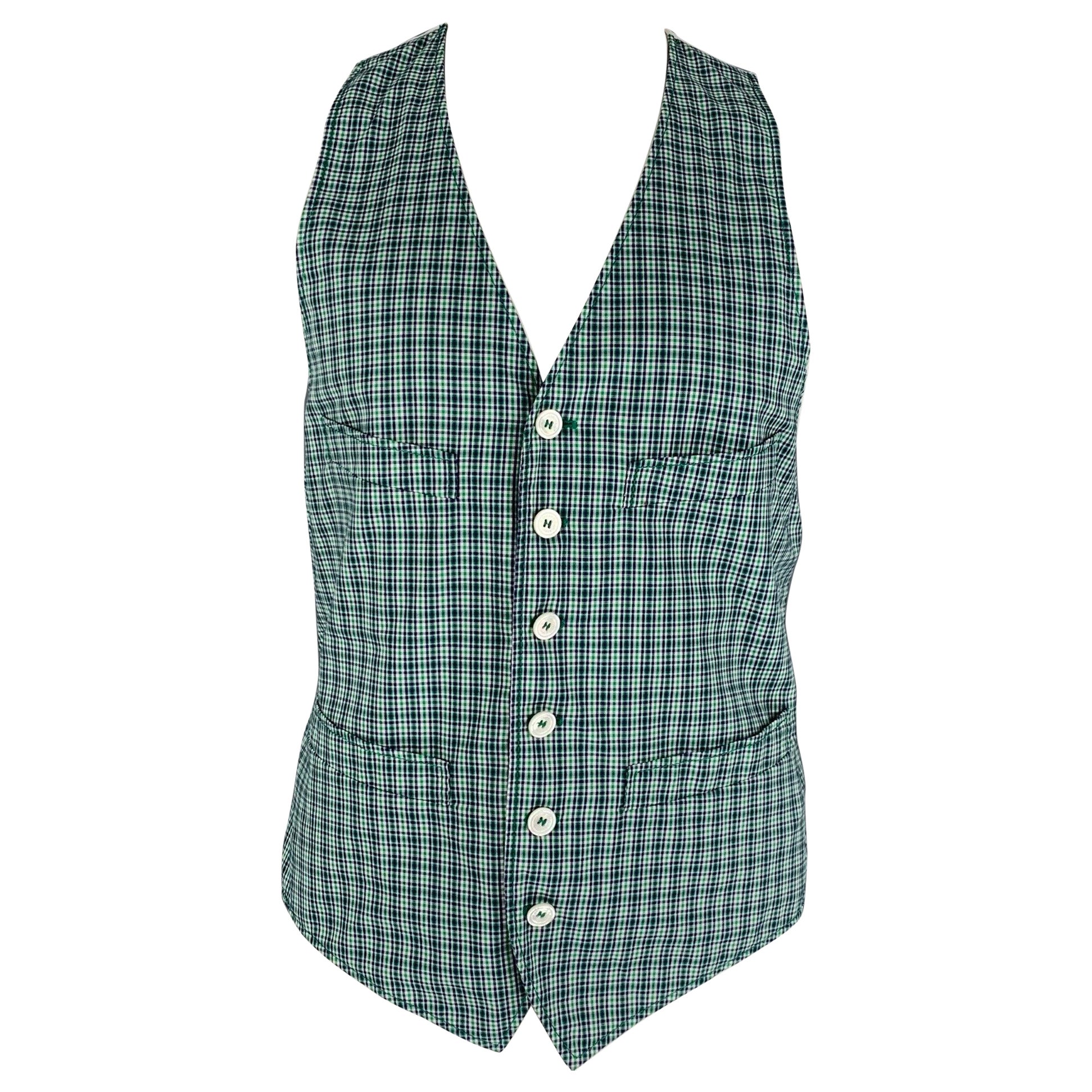 Dsquared2 Taille 44 Gilet boutonné en coton à carreaux vert, marine et blanc