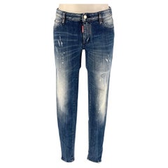 DSQUARED2 Size 6 Blue White Cotton Elastane Paint Splattered Narrow leg Jeans