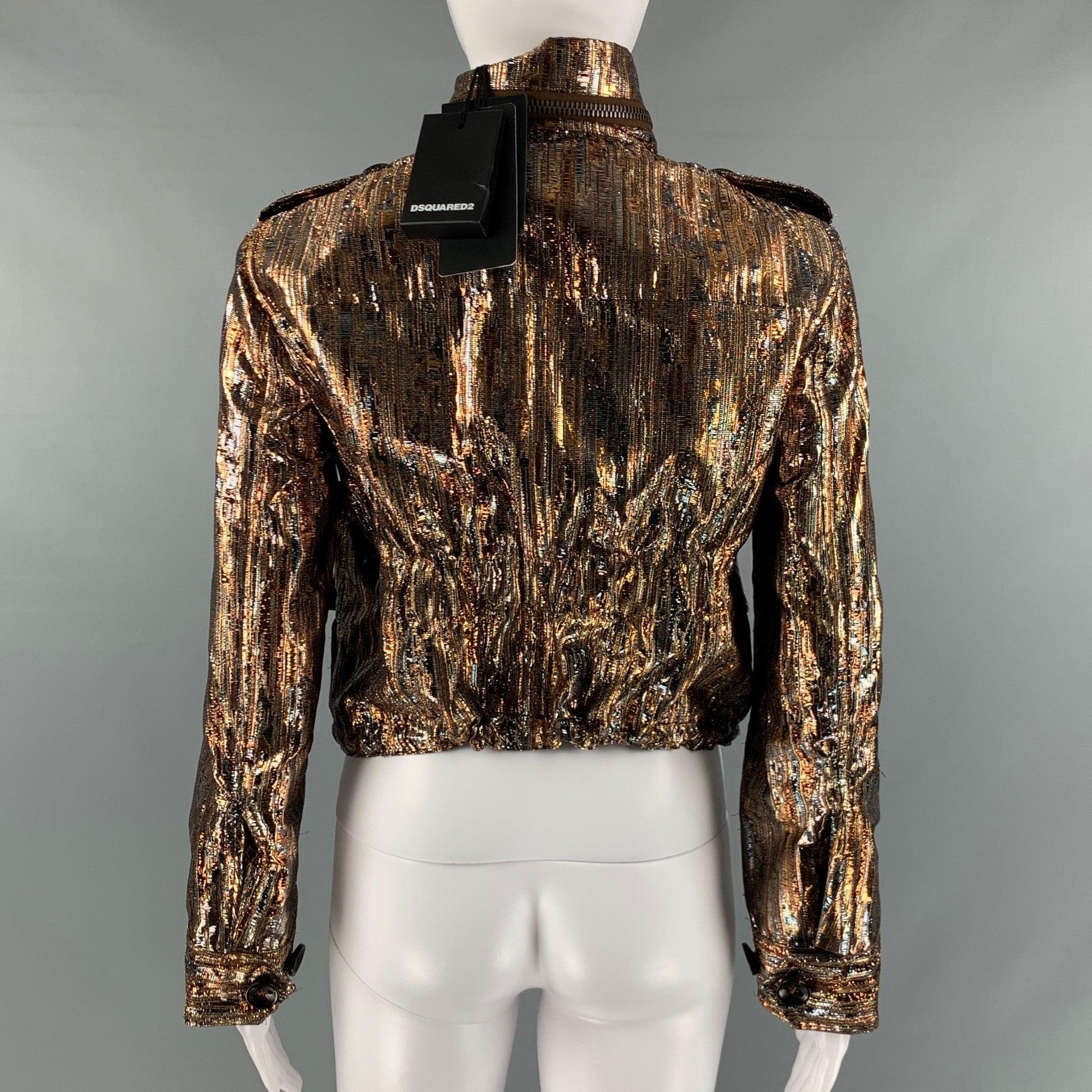 Women's DSQUARED2 Size 6 Gold Silver Polyester Viscose Metallic Jacket For Sale