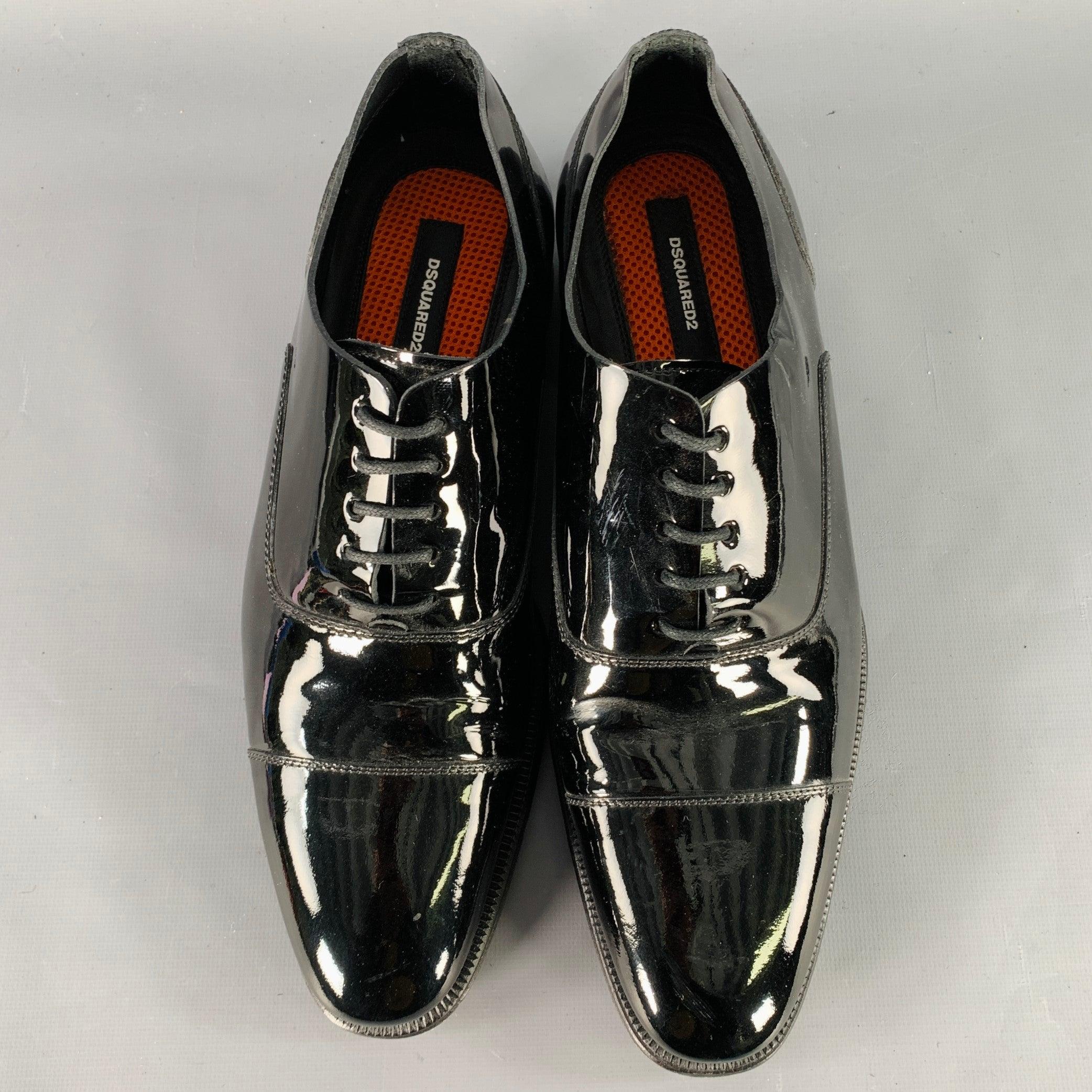 Men's DSQUARED2 Size 7 Black Patent Leather Oxford Lace-Up Shoes For Sale