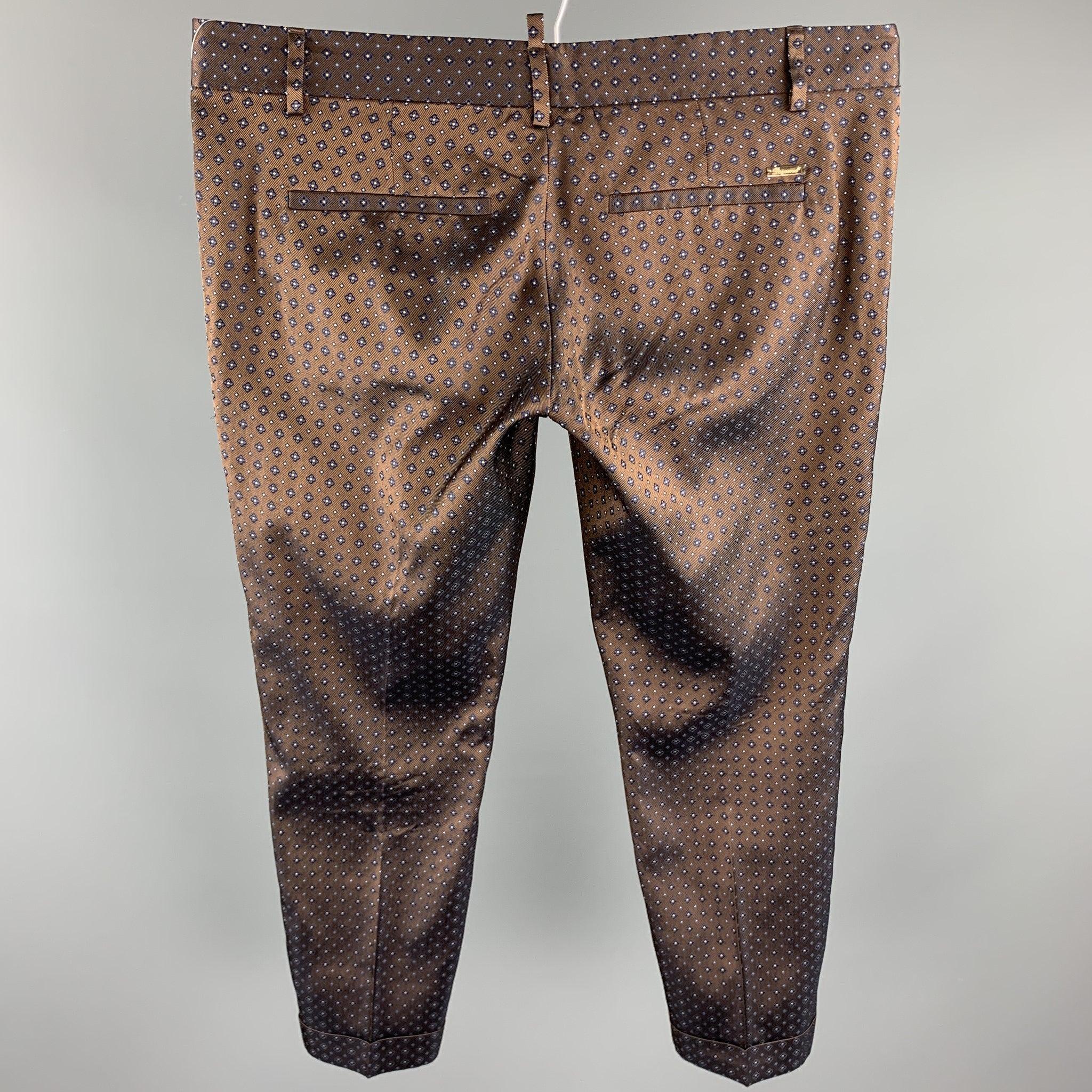 DSQUARED2 Size 8 Brown Jacquard Silk Cropped Dress Pants In Good Condition In San Francisco, CA