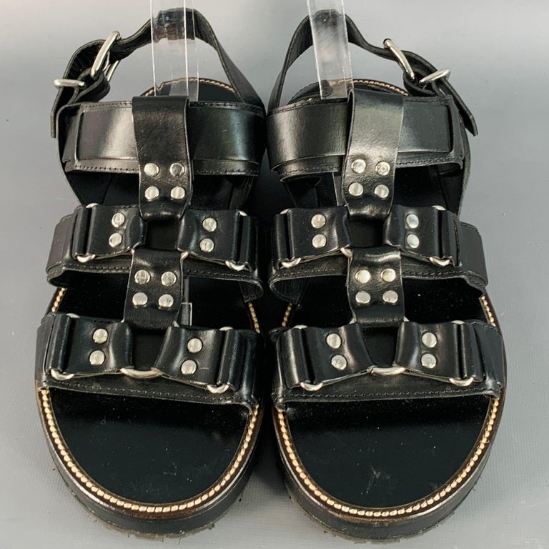 DSQUARED2 Size 8 Harley Black Silver Leather Buckle Sandals DSQUARED2 Size 8 Harley Black Silver Leather Buckle Sandals  main image 4