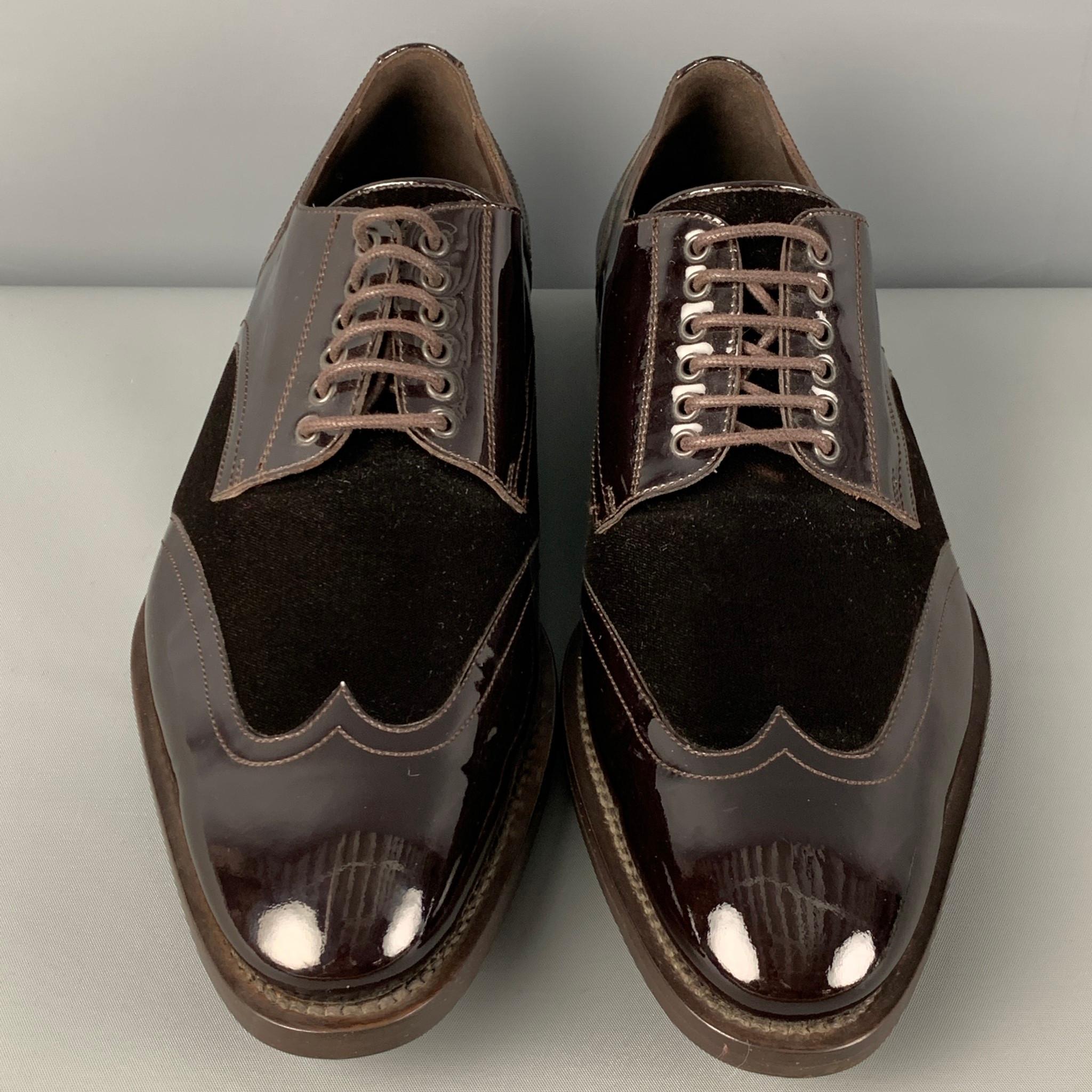 DSQUARED2 Size 9 Brown Mixed Materials Velvet Wingtip Lace Up Shoes In Excellent Condition In San Francisco, CA