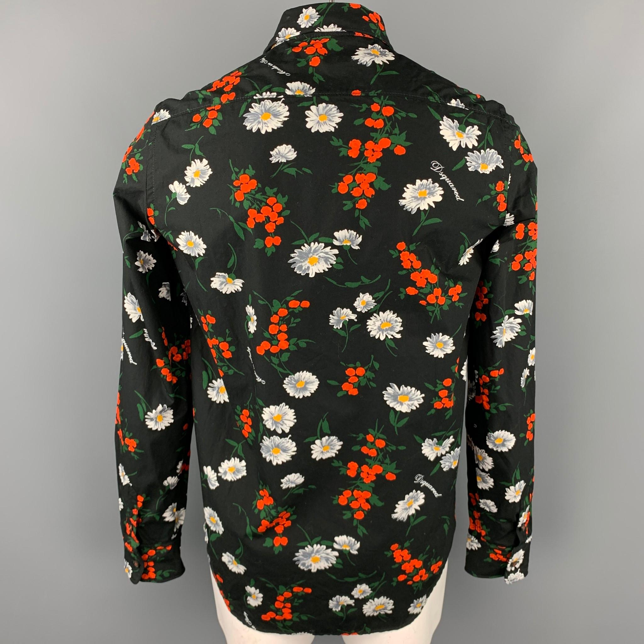 Men's DSQUARED2 Size L Black Floral Cotton Button Up Long Sleeve Shirt