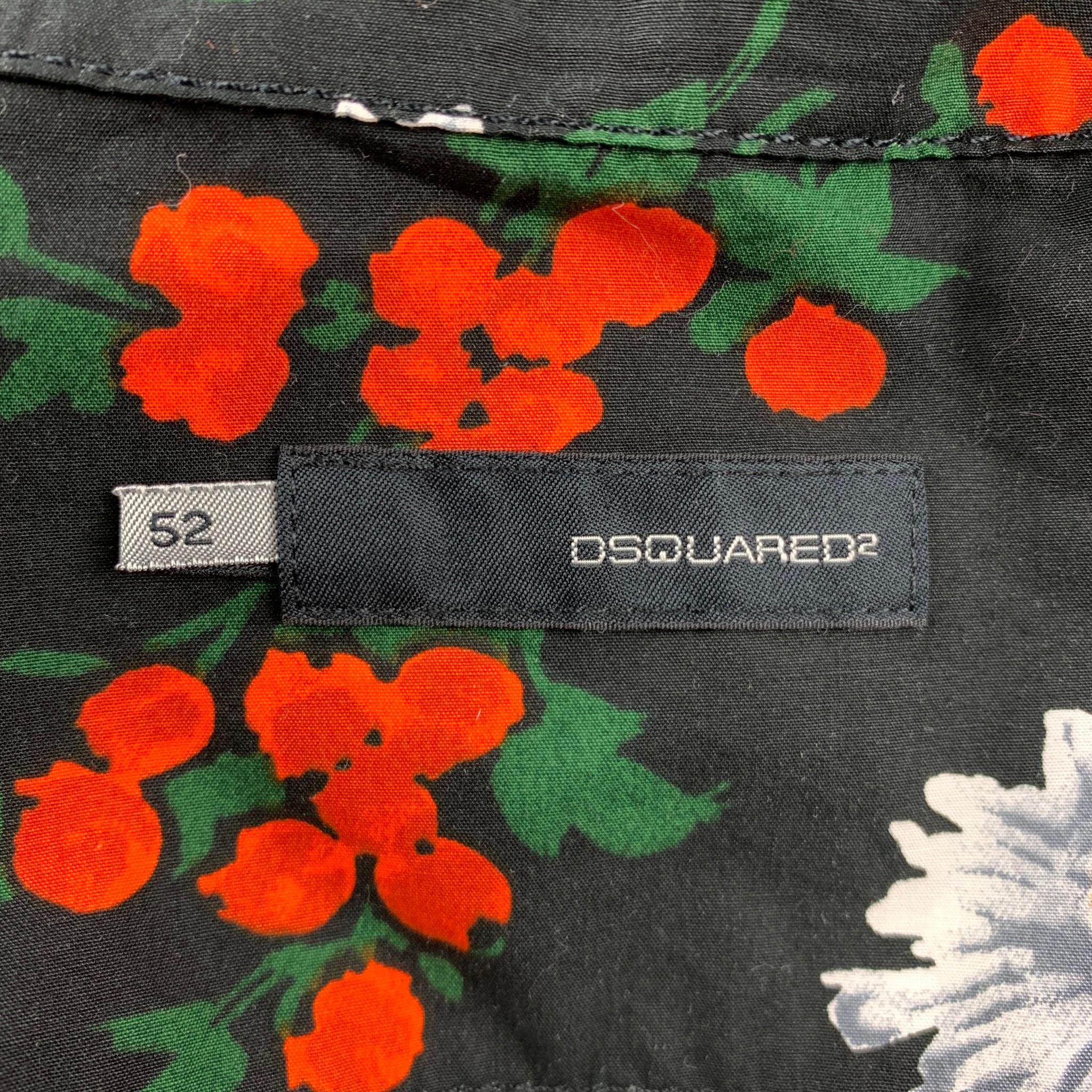 DSQUARED2 Size L Black Floral Cotton Button Up Long Sleeve Shirt 1