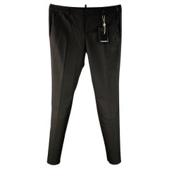 DSQUARED2 Taglia L Pantaloni da abito neri in misto lana vergine, con il fronte piatto.