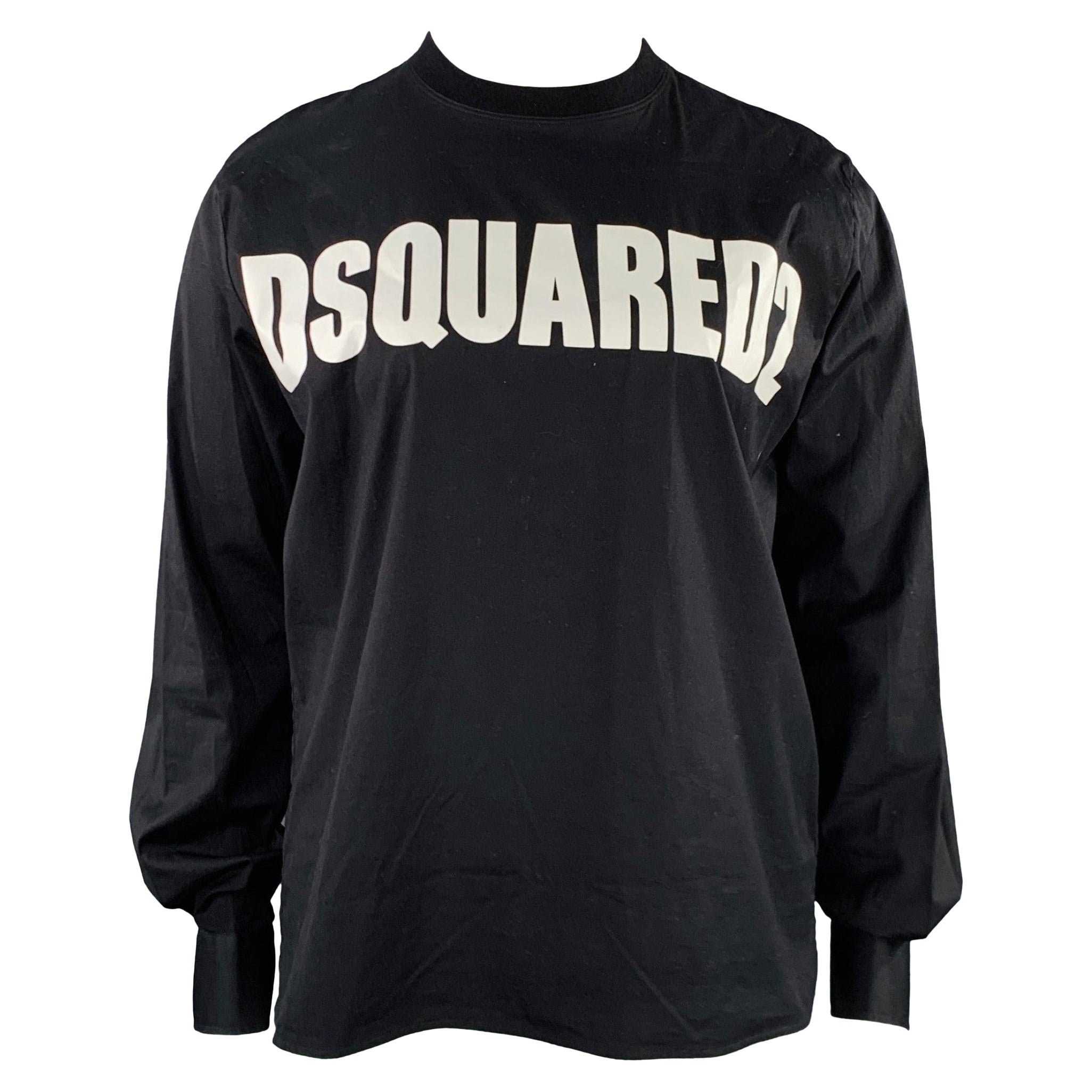 DSQUARED2 Größe L Schwarz-Weißes Logo-Hemdärmel-Pullover mit Ärmeln
