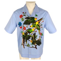 DSQUARED2 Size L Blue Multi-Color Print Cotton Camp Short Sleeve Shirt