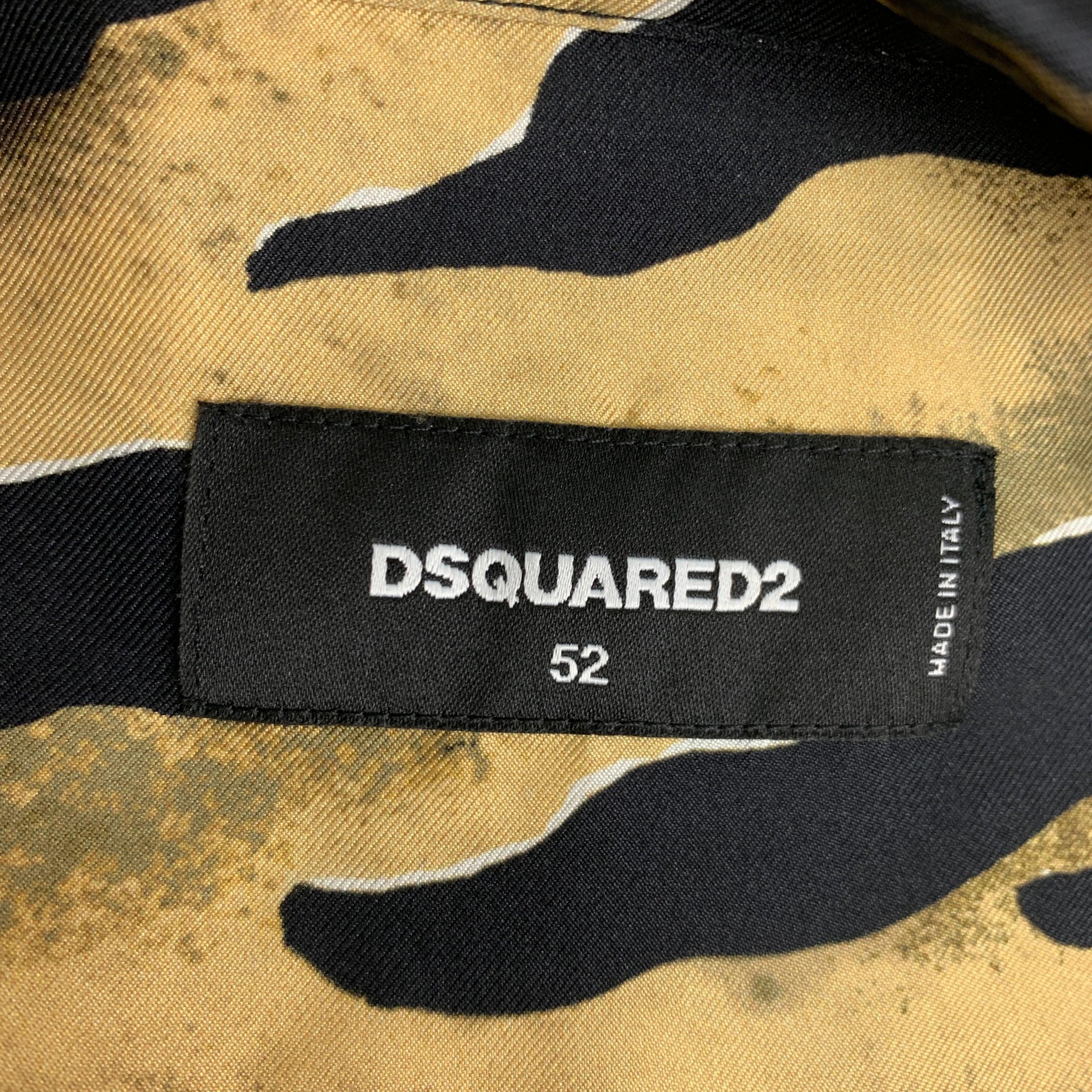 DSQUARED2 Size L Olive Black Tan Print Silk Button Up Long Sleeve Shirt For Sale 2