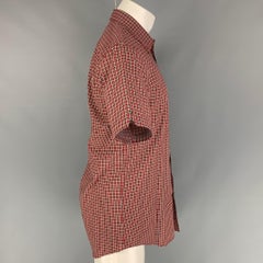 DSQUARED2 Size L Red Black White Checkered Cotton Short Sleeve Shirt
