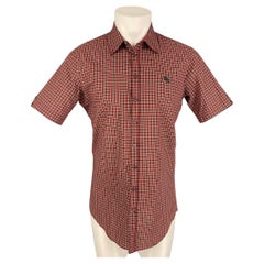 DSQUARED2 Size L Red Black White Checkered Cotton Short Sleeve Shirt