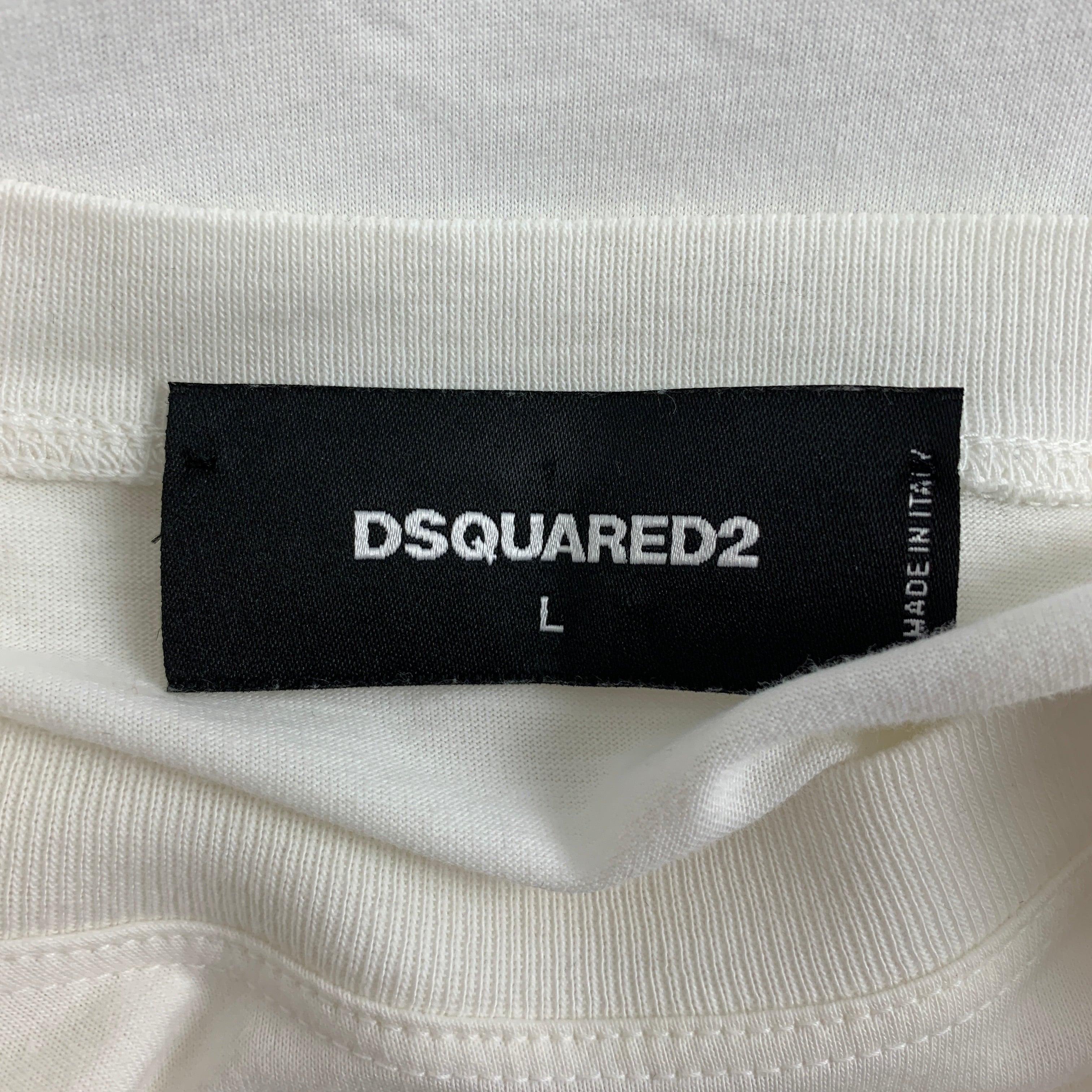 DSQUARED2 Size L White Cotton Crew-Neck T-shirt For Sale 1