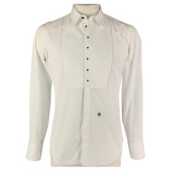 DSQUARED2 Size L White Mixed Fabrics Cotton Tuxedo Long Sleeve Shirt